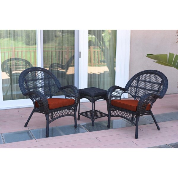 Jeco W00211-2-CES018 3 Piece Santa Maria Black Wicker Chair Set, Red Cushion W00211_2-CES018 - main